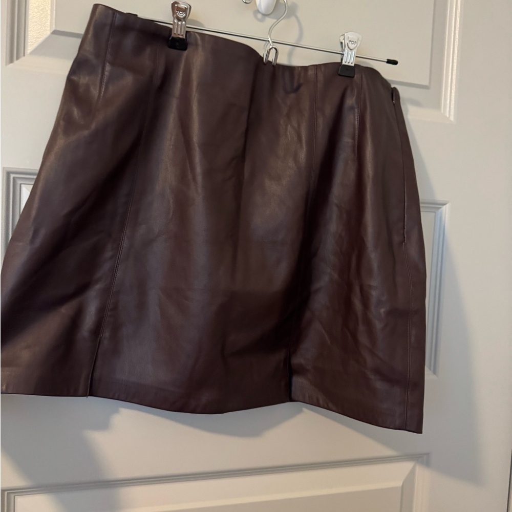 Topshop Dark Brown Leather Mini Skirt